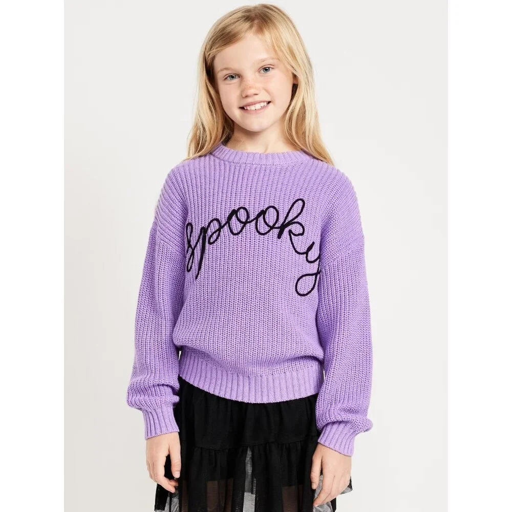 Old Navy Toddler Girls Size 2T Spooky Oversized Crew Neck Sweater in Purple‎ 087